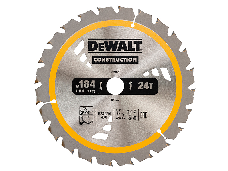 DeWALT Power Tools Cordless Construction Trim Saw Blade 184 x 20mm x 24T DEWDT1951QZ