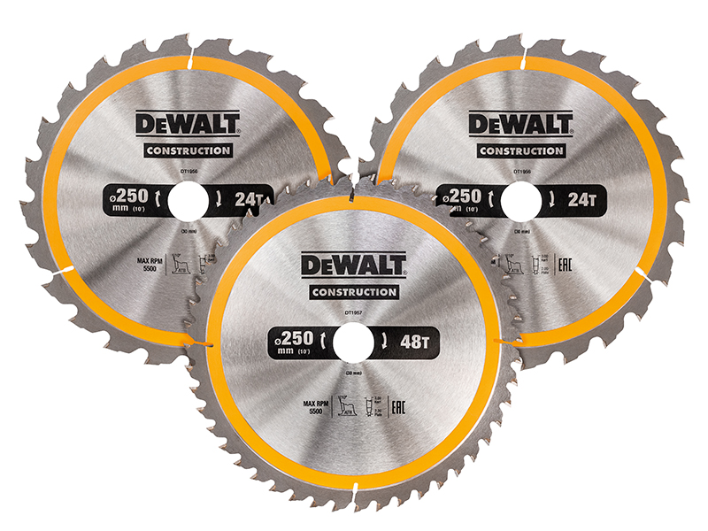DeWALT Power Tools DT1964 Construction Circular Saw Blade 3 Pack 305 x 30mm x 24T/48T/60T DEWDT1964QZ
