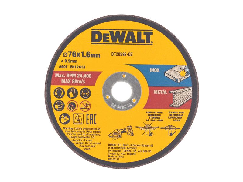 DeWALT Power Tools DT20592 Bonded Abrasive Cutting Disc 76 x 1.6 x 9.5mm (3 Pack) DEWDT20592QZ