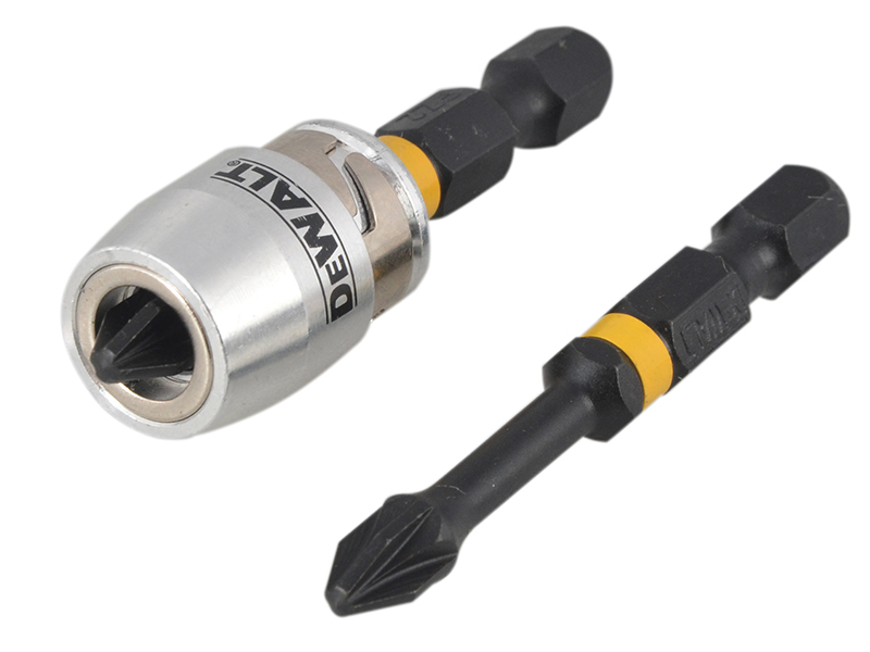 DeWALT Power Tools Impact Torsion Bits PZ2 x 50mm (x2) and Magnetic Screwlock Sleeve DEWDT70535T