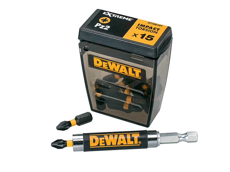 DeWALT Power Tools Extreme Impact Torsion Bits PZ2 (Tic Tac Box 15) and Holder DEWDT70618TQ