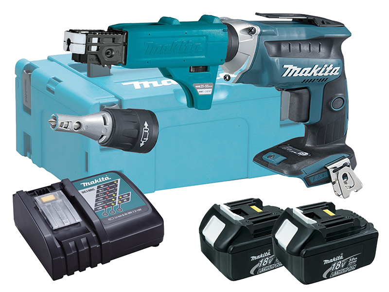 Makita DFS452F 18V Brushless Drywall Screwdriver & Collated Attachment - 3.0Ah Pack