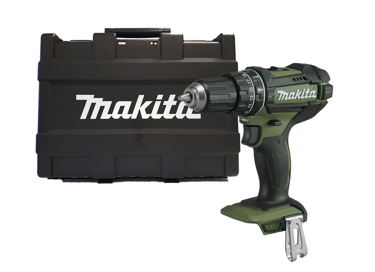 Makita 18V Brushed Combi Hammer Drill - Olive Green - DHP482 - Body Only & Case