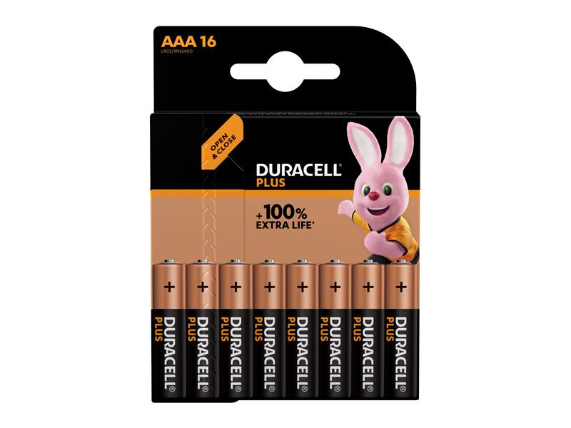 Duracell AAA Cell +100% Plus Power Batteries (Pack 16) DURAAA100P16