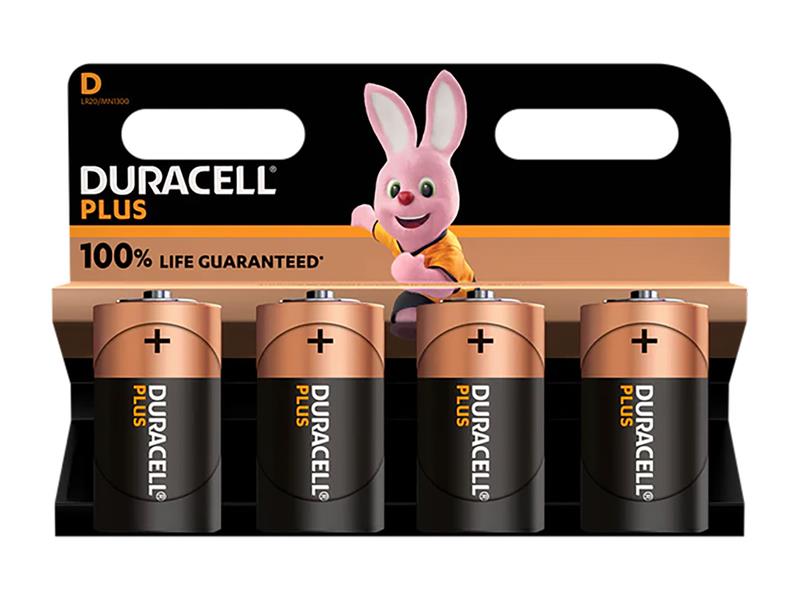 Duracell D Cell +100% Plus Power Batteries (Pack 4) DURD100PP4