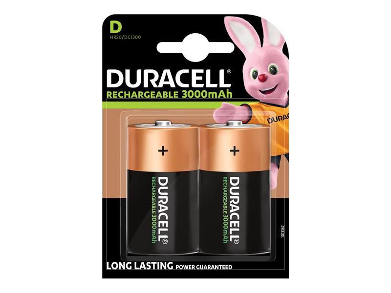 Duracell D Cell 3000Mah Rechargeable Batteries (Pack 2) DURS3092
