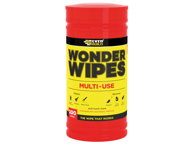 Everbuild Wonder Wipes Trade Tub (100) - Cleans Hands - Tools - Surfaces