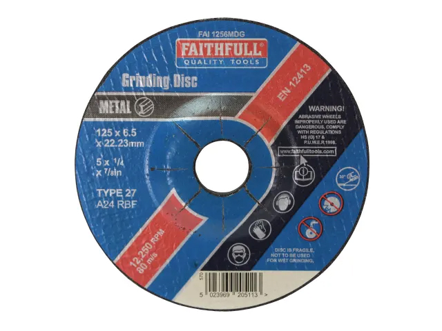 Faithfull Metal Grinding Disc Depressed Centre 125mm x 6.5mm x 22.23mm