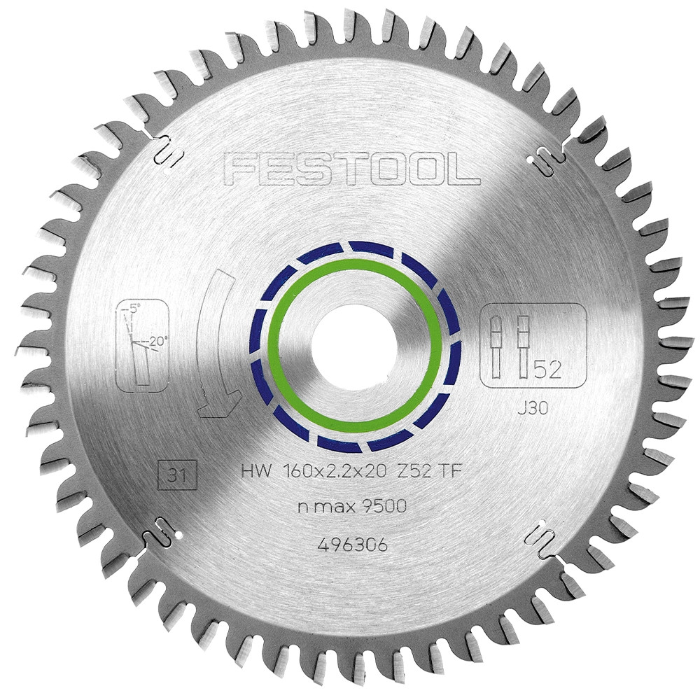 Festool 496306 Plunge Saw Blade 160mm x 20mm x 52t Aluminium / Plastic Blade