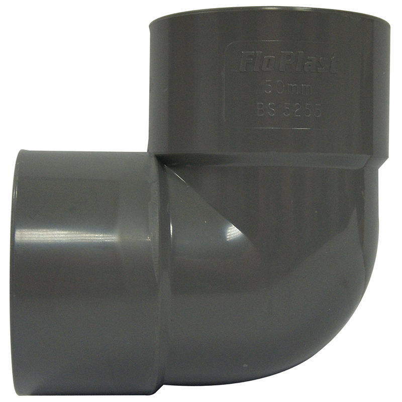 Floplast WS12GR 50mm (55mm) ABS Solvent Weld Waste System 90 Degree Bend - Grey