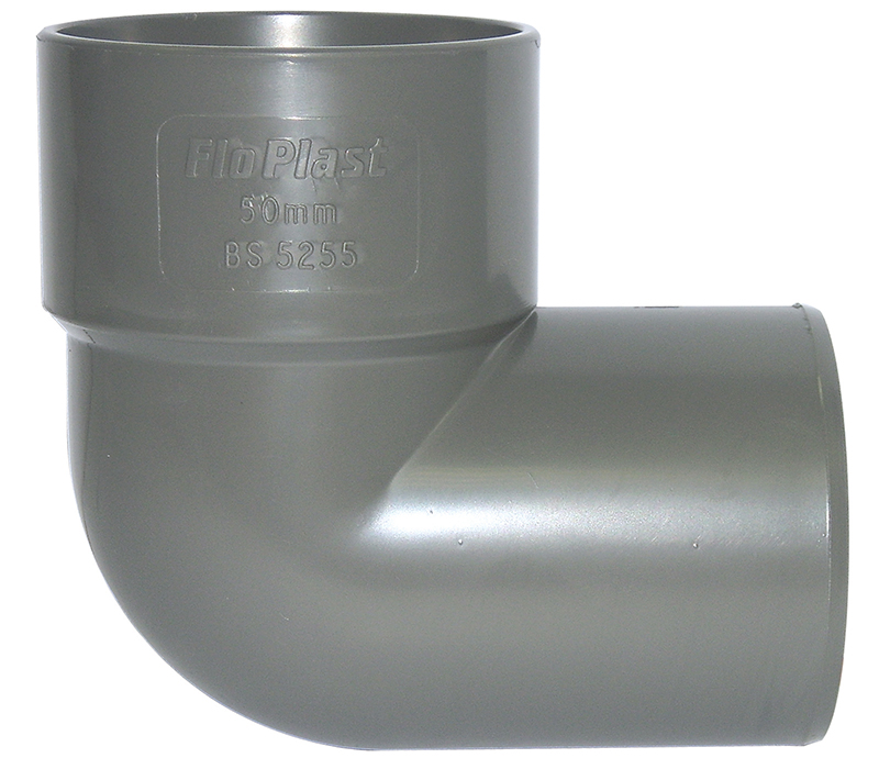 Floplast WS28GR 50mm (55mm) ABS Solvent Weld Waste System 90 Degree Conversion Bend - Grey