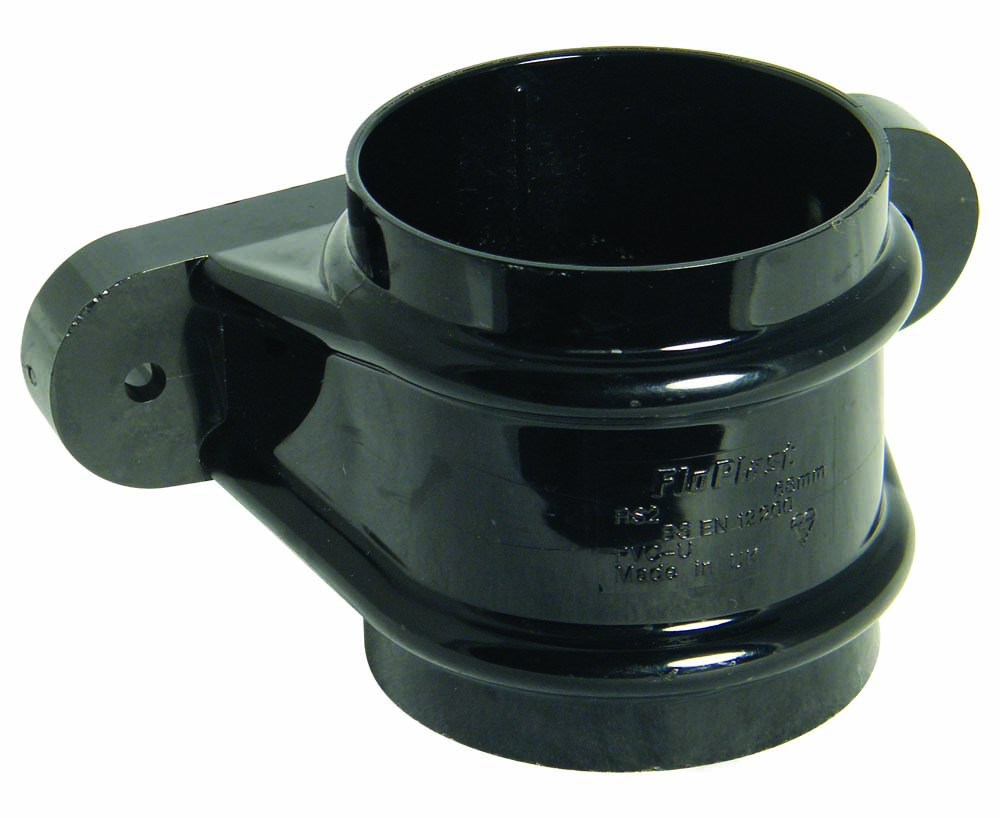 Floplast RS2BL 68mm Round Downpipe - Pipe Socket With Fixing Lugs - Black