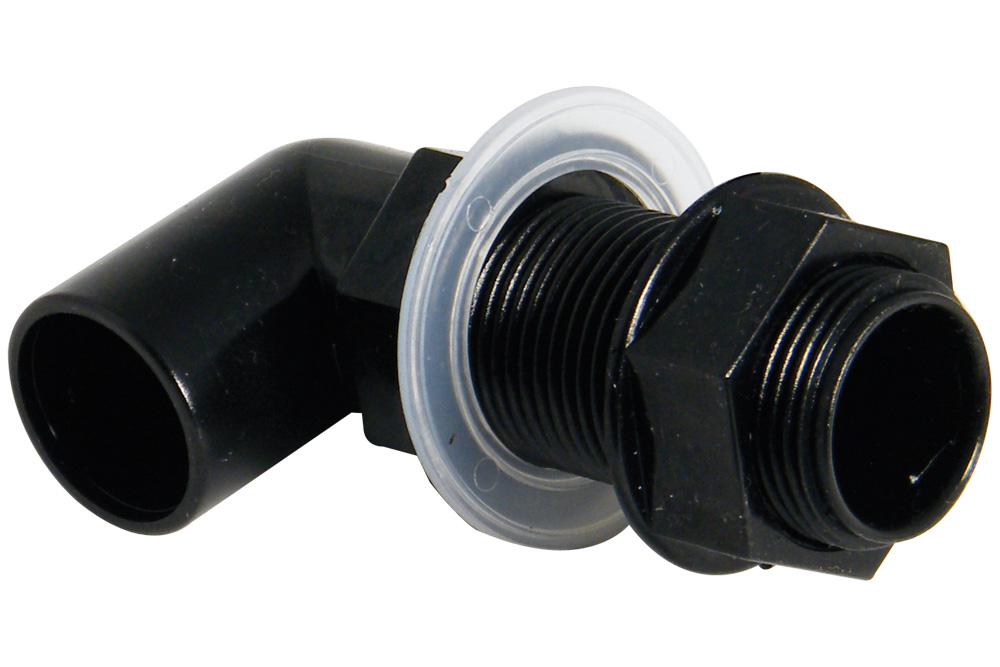 Floplast OS15BL 21.5mm Overflow Pipe Fittings - 90 Degree Bent Tank Connector - Black