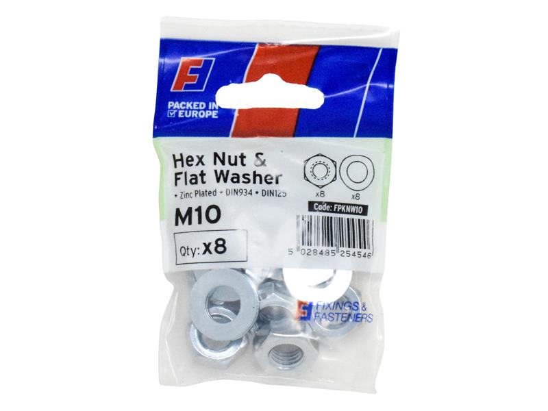ForgeFix Nut &amp; Washer M10 ForgePack 8 FORFPKNW10