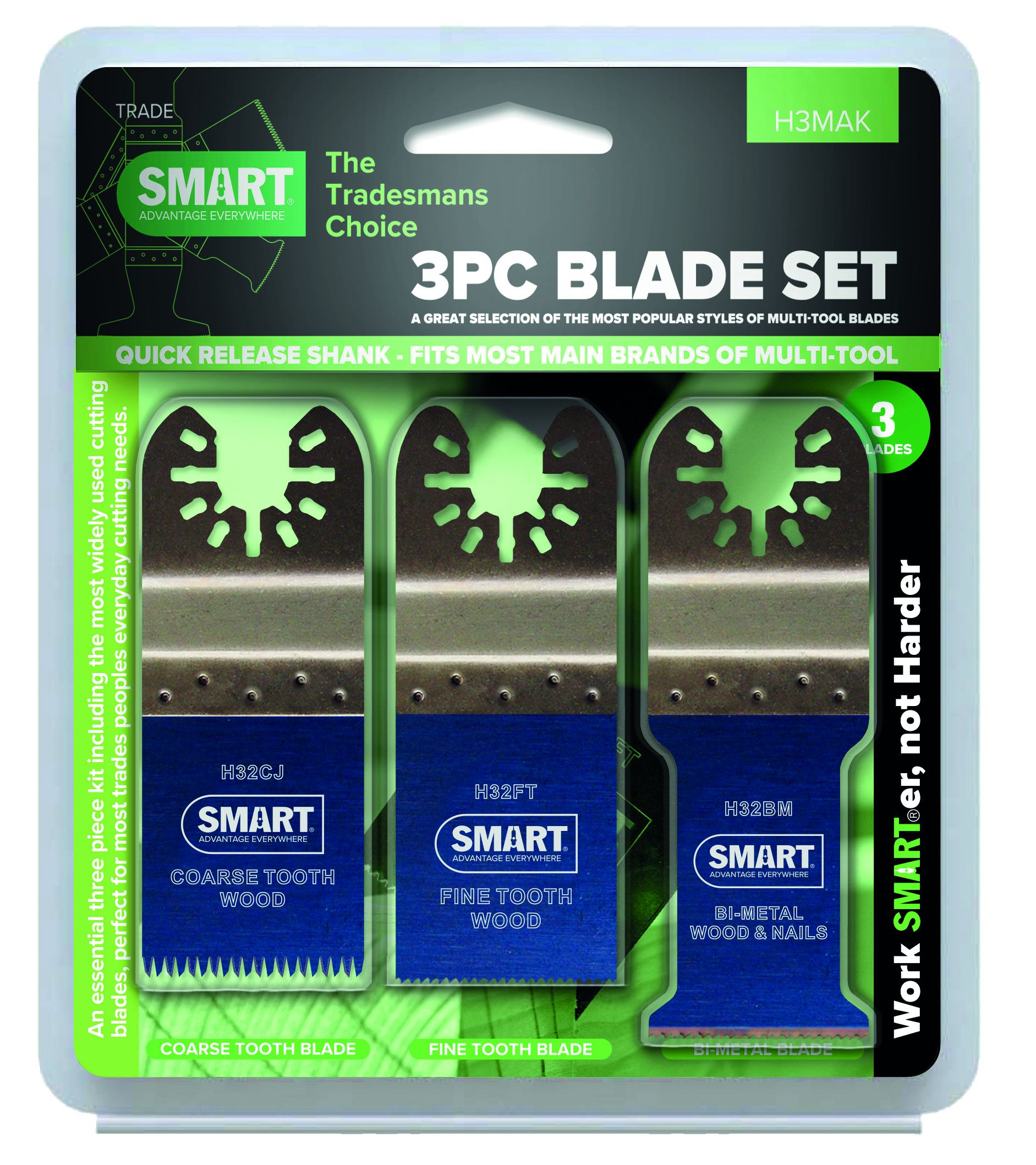 Smart Trade 3 Piece Blade Set - 32mm Coarse / Fine & Bi-Metal