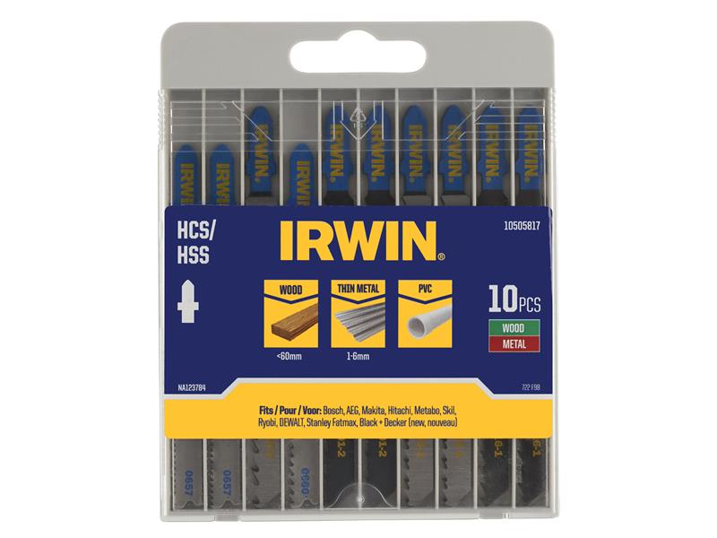 IRWIN HCS/HSS T-Shank Jigsaw Blade Set, 10 Piece IRW10505817