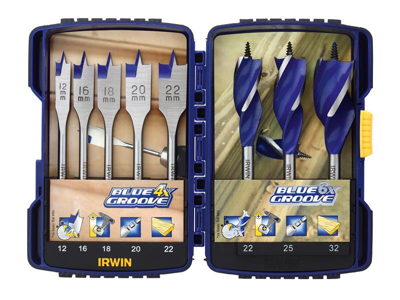 IRWIN Blue Groove Auger &amp; Flat Drill Bit Set, 8 Piece IRW10507593