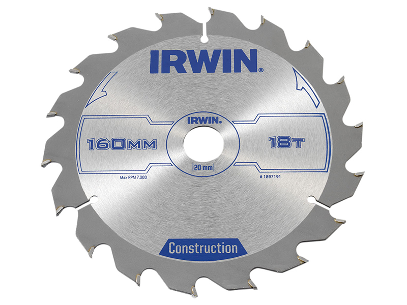 IRWIN Construction Circular Saw Blade 160 x 20mm x 18T ATB IRW1897191