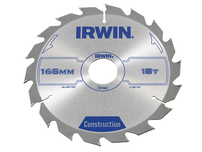 IRWIN Construction Circular Saw Blade 165 x 30mm x 18T ATB IRW1897193