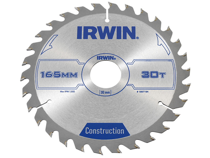 IRWIN Construction Circular Saw Blade 165 x 30mm x 30T ATB IRW1897194