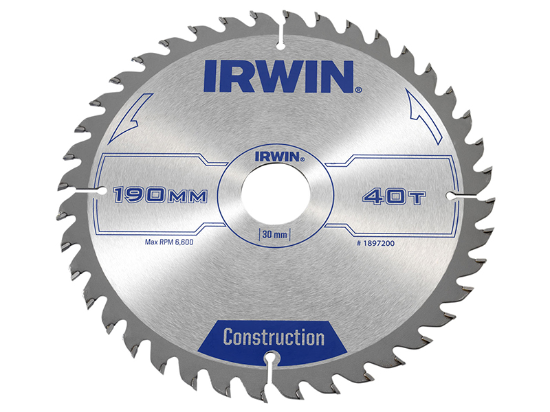 IRWIN Construction Circular Saw Blade 190 x 30mm x 40T ATB IRW1897200