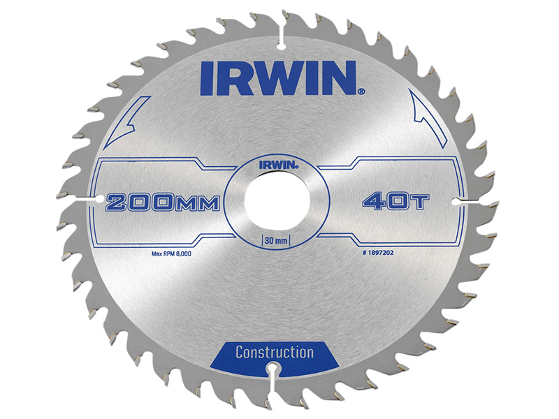 IRWIN Construction Circular Saw Blade 200 x 30mm x 40T ATB IRW1897202