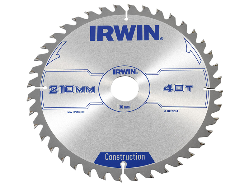 IRWIN Construction Circular Saw Blade 210 x 30mm x 40T ATB IRW1897204