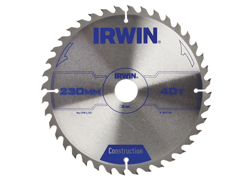 IRWIN Construction Circular Saw Blade 230 x 30mm x 40T ATB IRW1897206