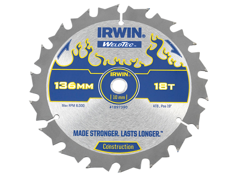 IRWIN Weldtec Cordless Circular Saw Blade 136 x 10mm x 18T ATB IRW1897390