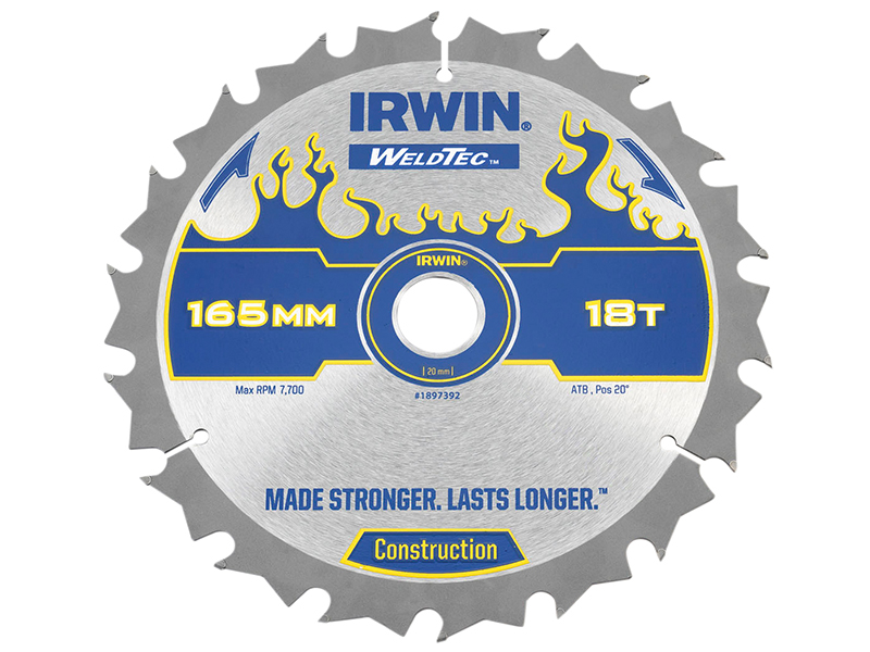 IRWIN Weldtec Cordless Circular Saw Blades 165 x 20mm x 18T ATB IRW1897392