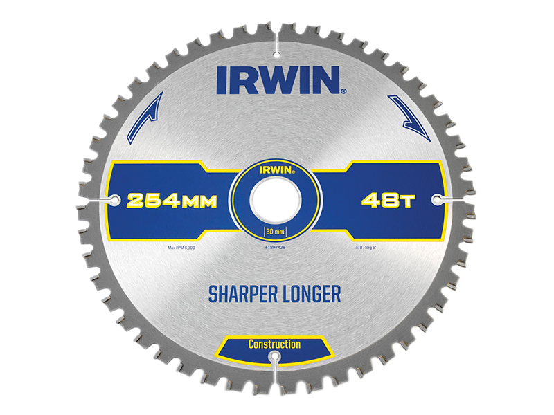 IRWIN Construction Mitre Circular Saw Blade 254 x 30mm x 48T ATB/Neg IRW1897428