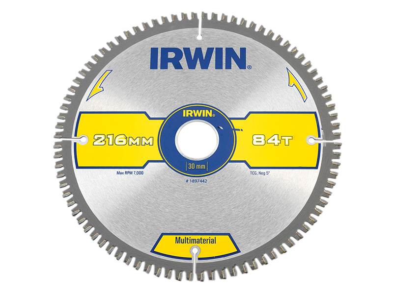 IRWIN Multi Material Circular Saw Blade 216 x 30mm x 84T TCG IRW1897442