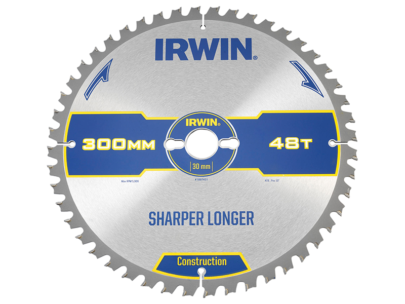 IRWIN Construction Table &amp; Mitre Circular Saw Blade 300 x 30mm x 48T ATB IRW1897451