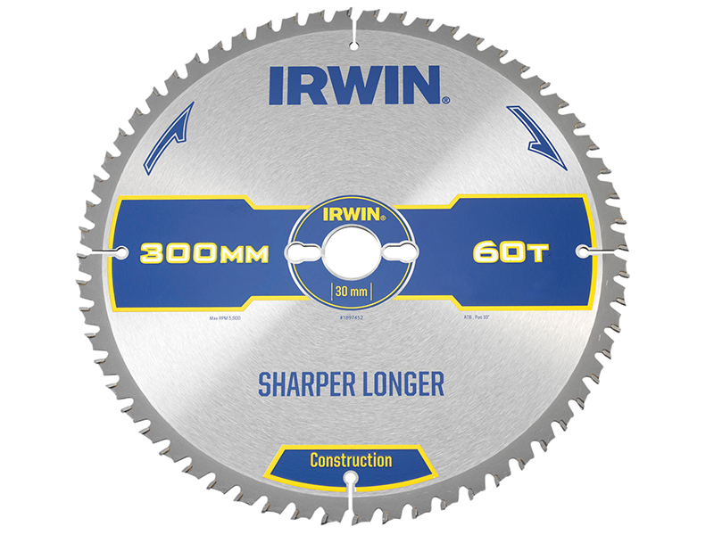 IRWIN Construction Table &amp; Mitre Circular Saw Blade 300 x 30mm x 60T ATB IRW1897452