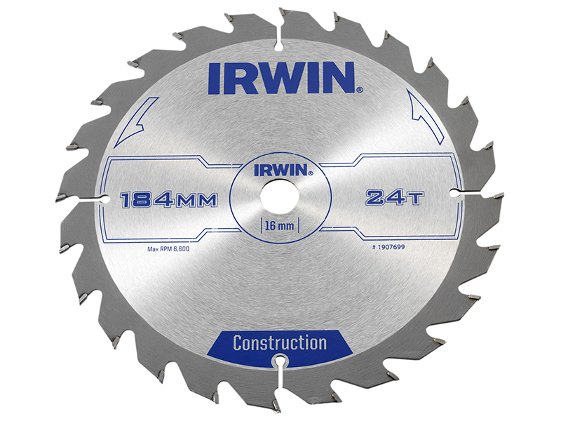 IRWIN Construction Circular Saw Blade 184 x 16mm x 24T ATB IRW1907699