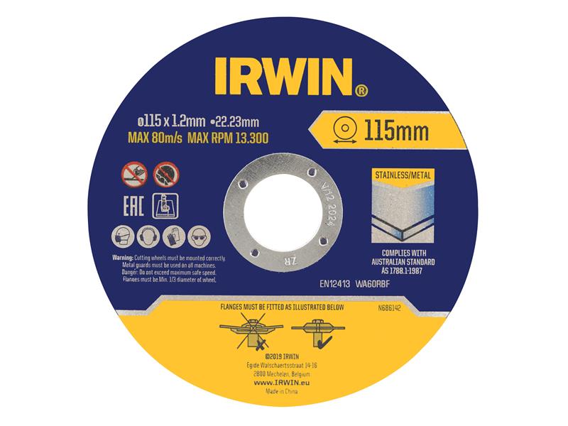 IRWIN Metal Cutting Disc 115 x 1.2 x 22.2mm Tin of 10 IRWIW8082105