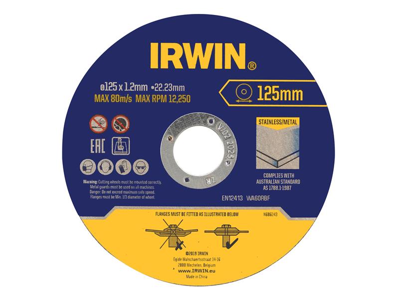 IRWIN Metal Cutting Disc 125 x 1.2 x 22.2mm Tin of 10 IRWIW8082106