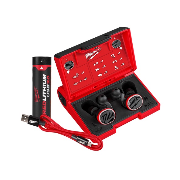 Milwaukee Red Lithium USB Bluetooth Wireless In-ear Headphones - L4RLEPB-301