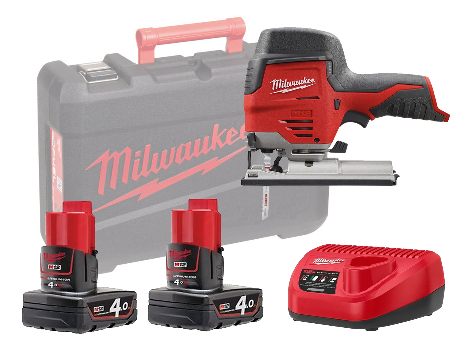 Milwaukee M12JS 12V Sub Compact Brushed Jigsaw With Quick-Lok T-Shank Blade Clamp - 4.0Ah Pack