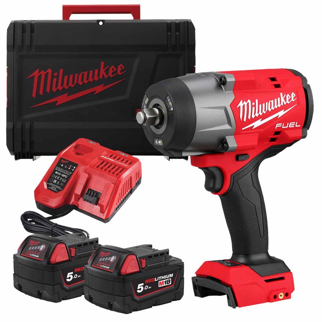 Milwaukee 18V Fuel High Torque 1/2 Impact Wrench - M18FHIW2F12 - 5.0ah Pack