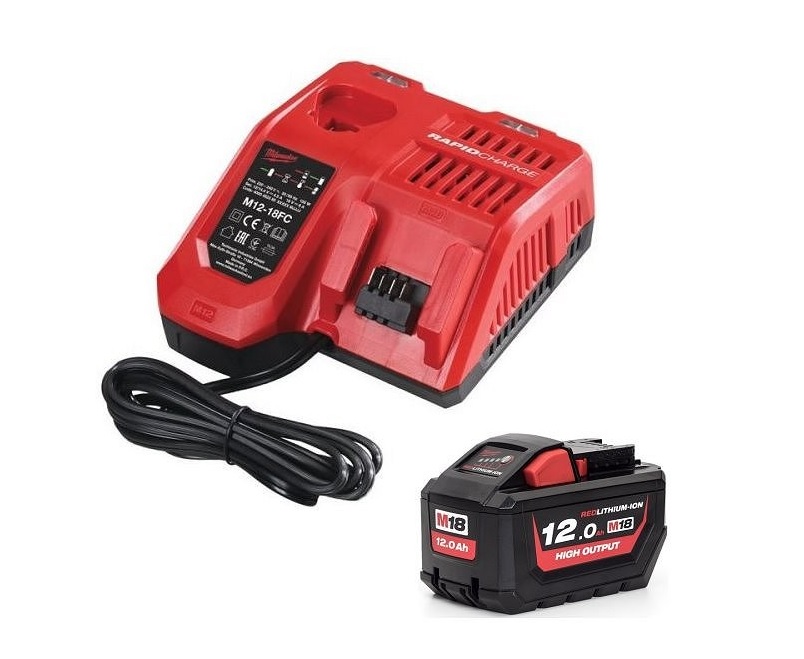 Milwaukee M18HNRG-12 M18HB12 High-Output 18V 12.0Ah Lithium-Ion Batteries (X1) & M12-18FC Fast Charger