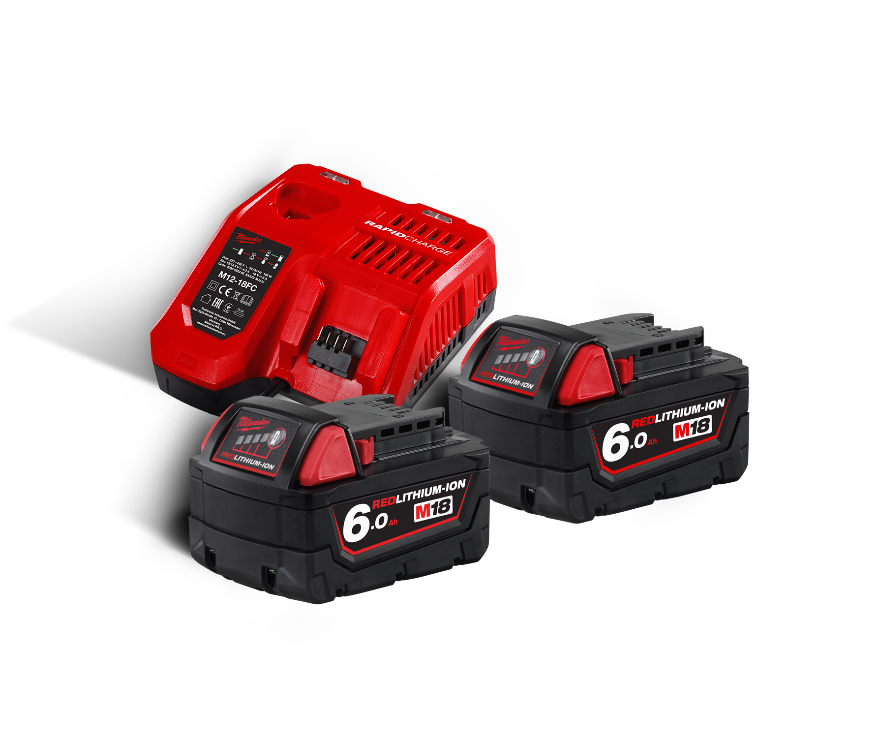 Milwaukee M18NRG-602 M18B6 18V 6.0Ah Lithium-Ion Battery Twin Pack & M12-18FC Fast Charger