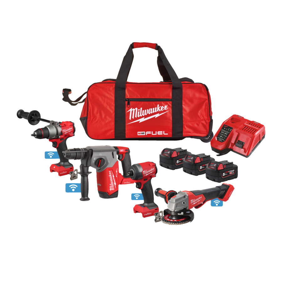 Milwaukee M18ONEPP4A3-503B 18v Fuel One-Key - Combi, Impact, SDS & Grinder 5.0ah Pack