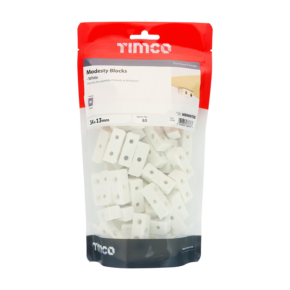 Timco 34 x 13 x 13 - Modesty Blocks - White - TIMbag of 65