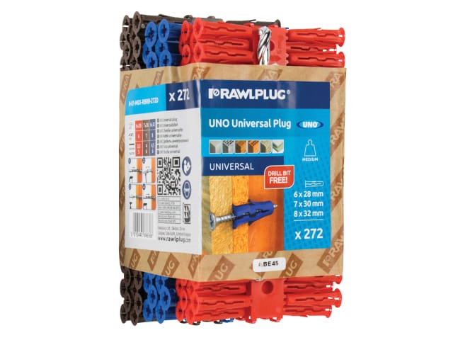 Rawlplug Uno Mixed Trade Pack - Red / Brown / Blue Rawplugs & Drill Bits