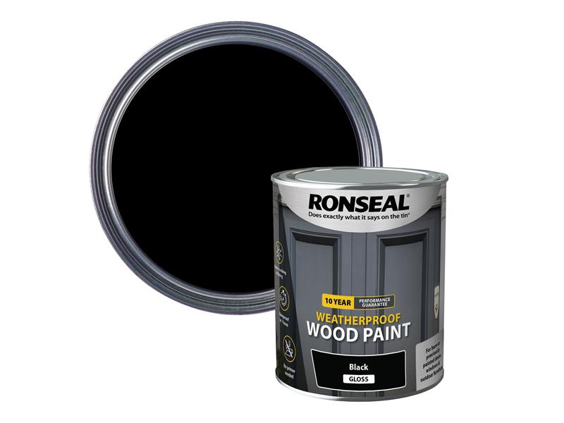 Ronseal 10 Year Weatherproof Wood Paint Black Gloss 750ml RSL38772