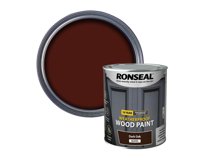 Ronseal 10 Year Weatherproof Wood Paint Dark Oak Gloss 750ml RSL38774