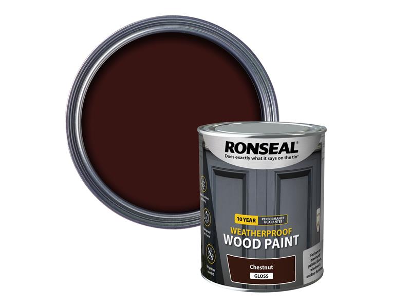 Ronseal 10 Year Weatherproof Wood Paint Chestnut Gloss 750ml RSL38775