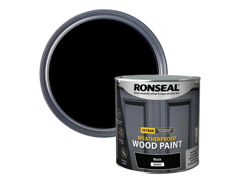 Ronseal 10 Year Weatherproof Wood Paint Black Gloss 2.5 litre RSL38781