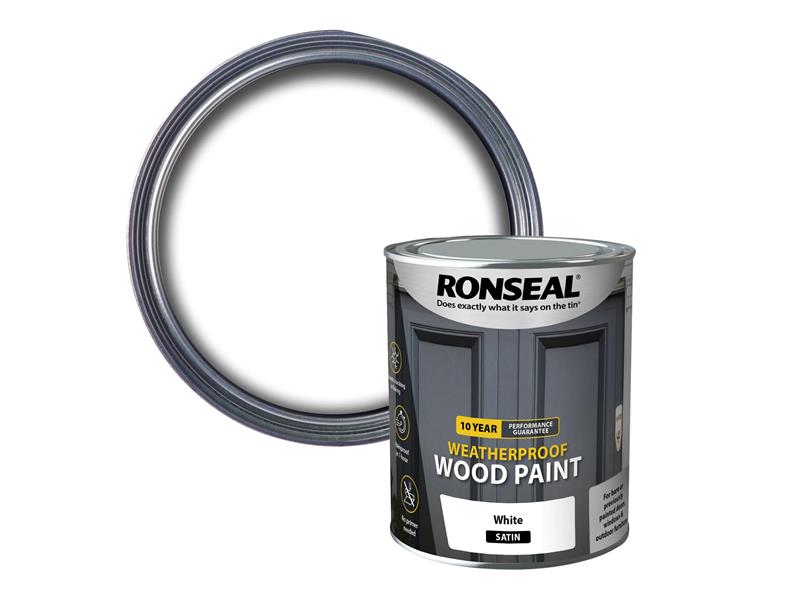 Ronseal 10 Year Weatherproof Wood Paint White Satin 750ml RSL38787